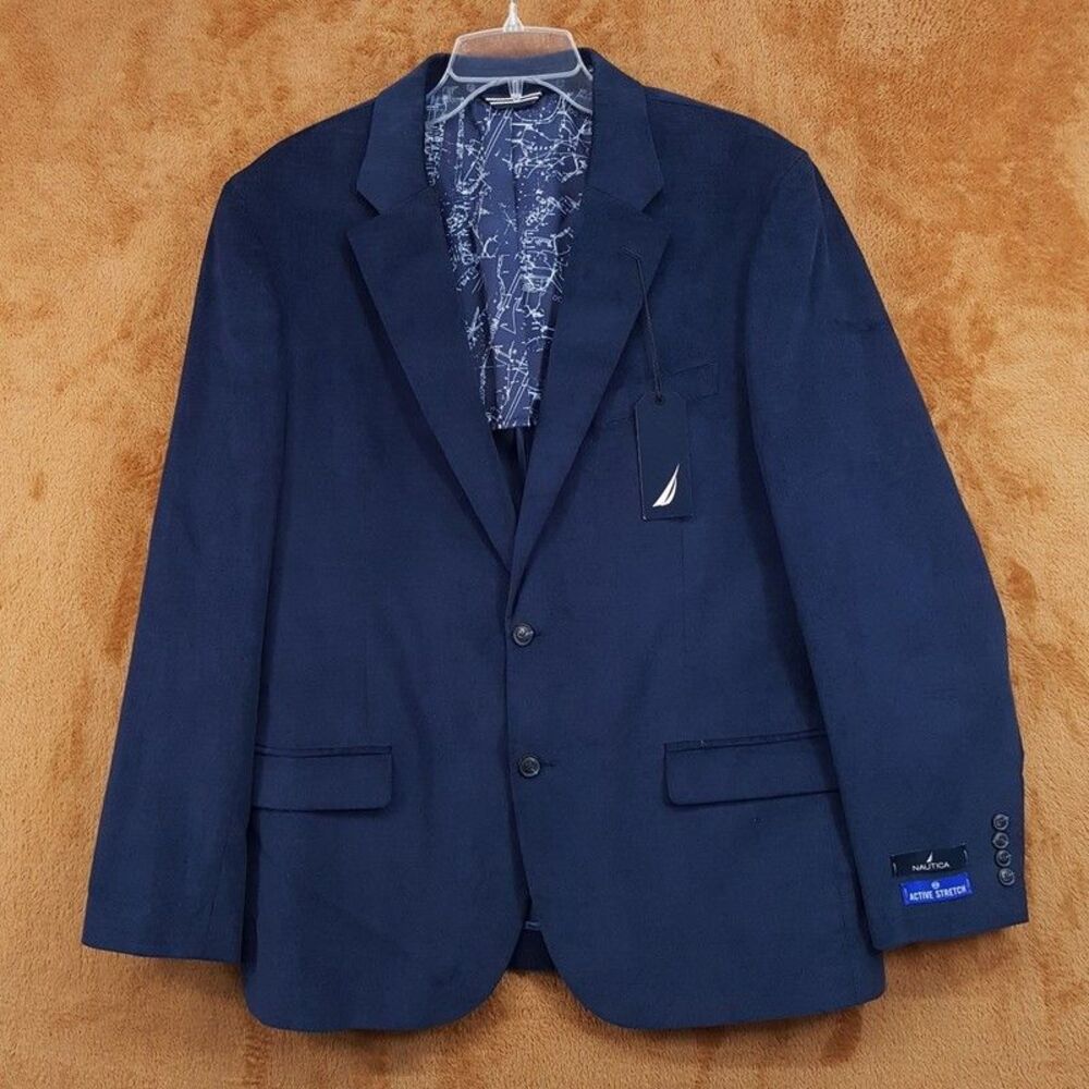 NAUTICA Suit Jacket Mens 44 R Navy Blue Corduroy Sport Coat Active Stretch $295